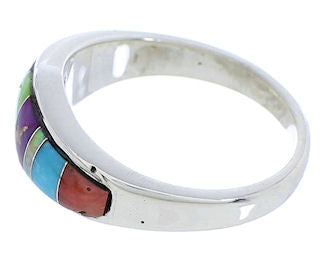 Southwest Turquoise Multicolor Silver Ring Size 6-3/4 EX51017